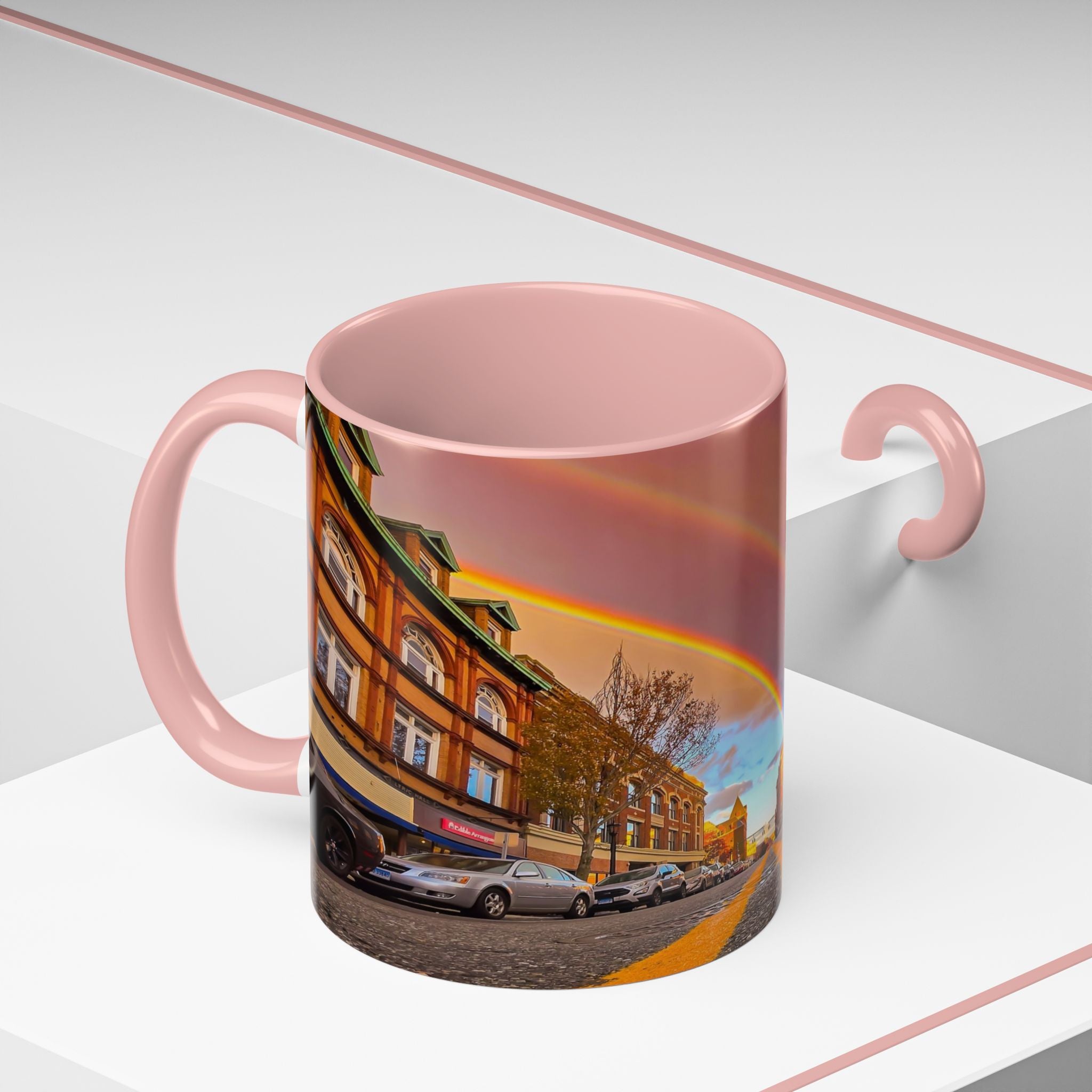 New London State Street Rainbow Coffee Mug — Scenic City Street Photo Accent Mug (11/15oz)