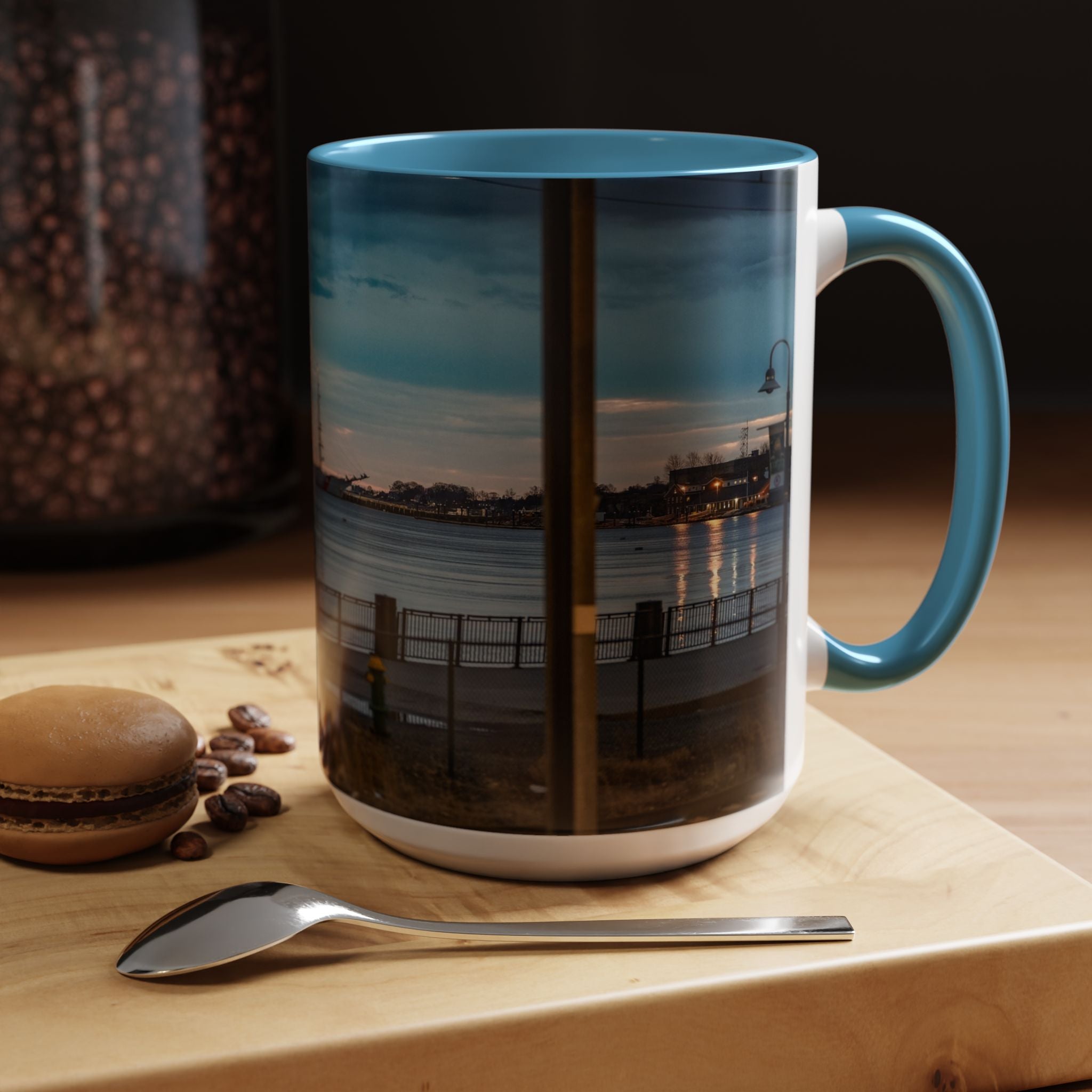 USCGC Eagle New London Connecticut Harbor Sunset Accent Coffee Mug — Scenic Waterfront Photo Mug (11/15oz)