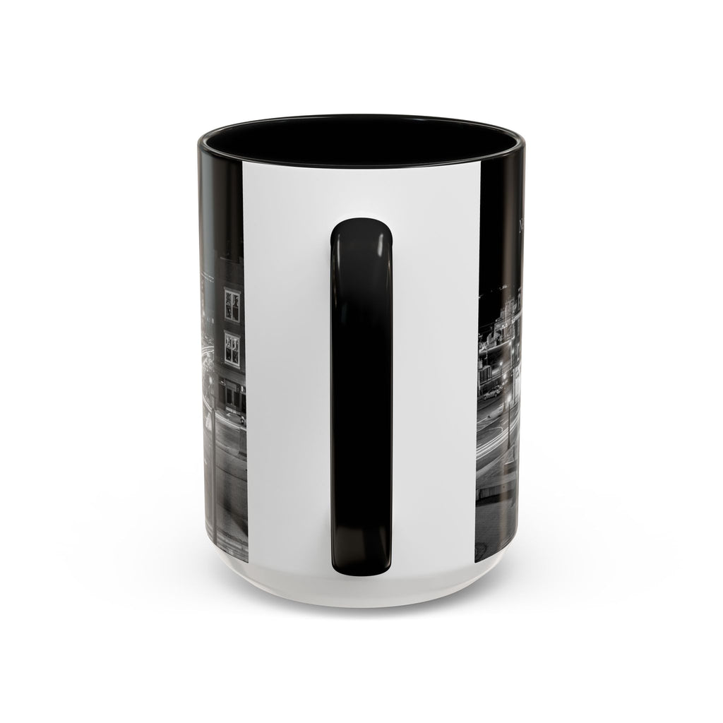 Parade Plaza New London Connecticut Long Exposure Nightscape Coffee Mug — Black & White City Photo Accent Mug (11/15oz)