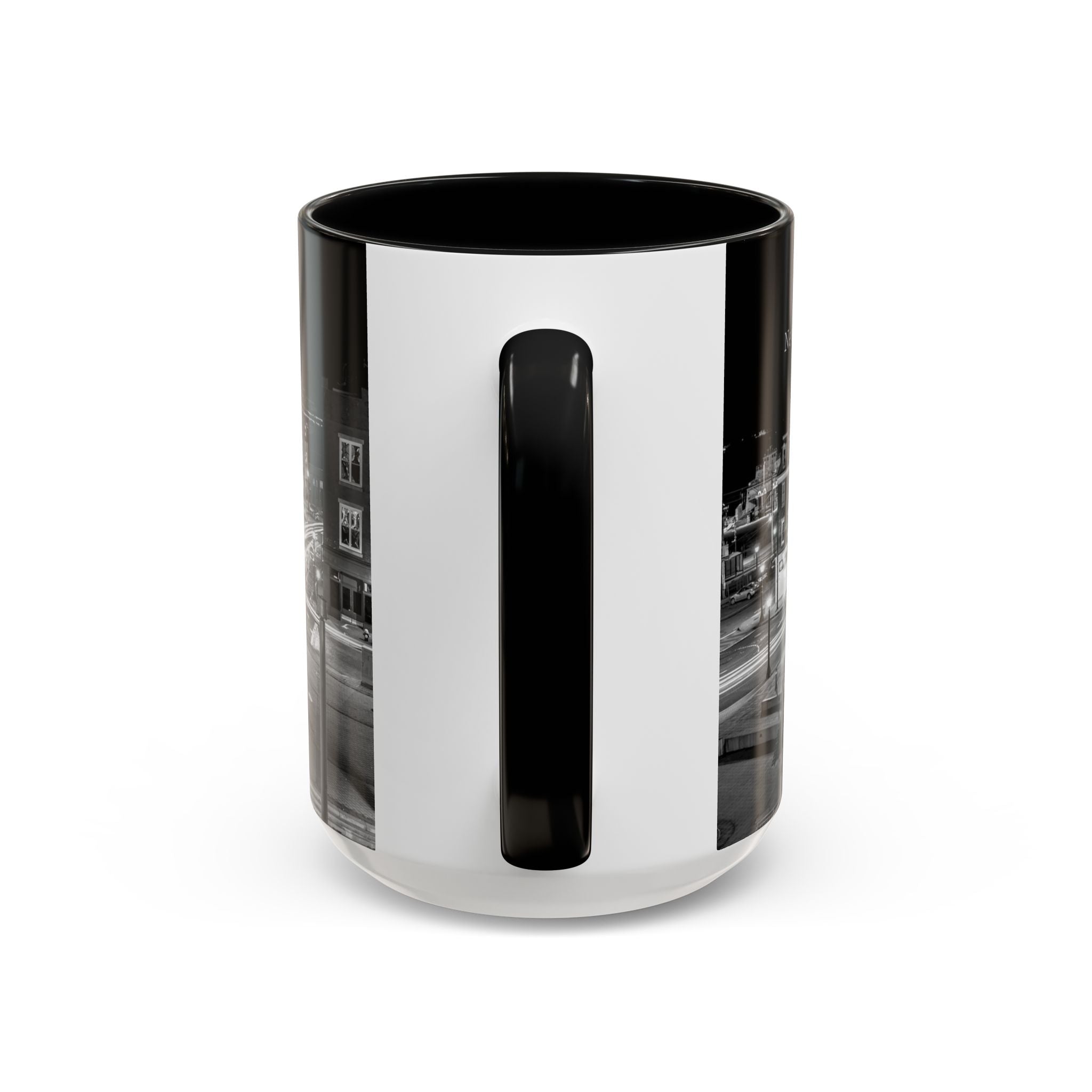 Parade Plaza New London Connecticut Long Exposure Nightscape Coffee Mug — Black & White City Photo Accent Mug (11/15oz)