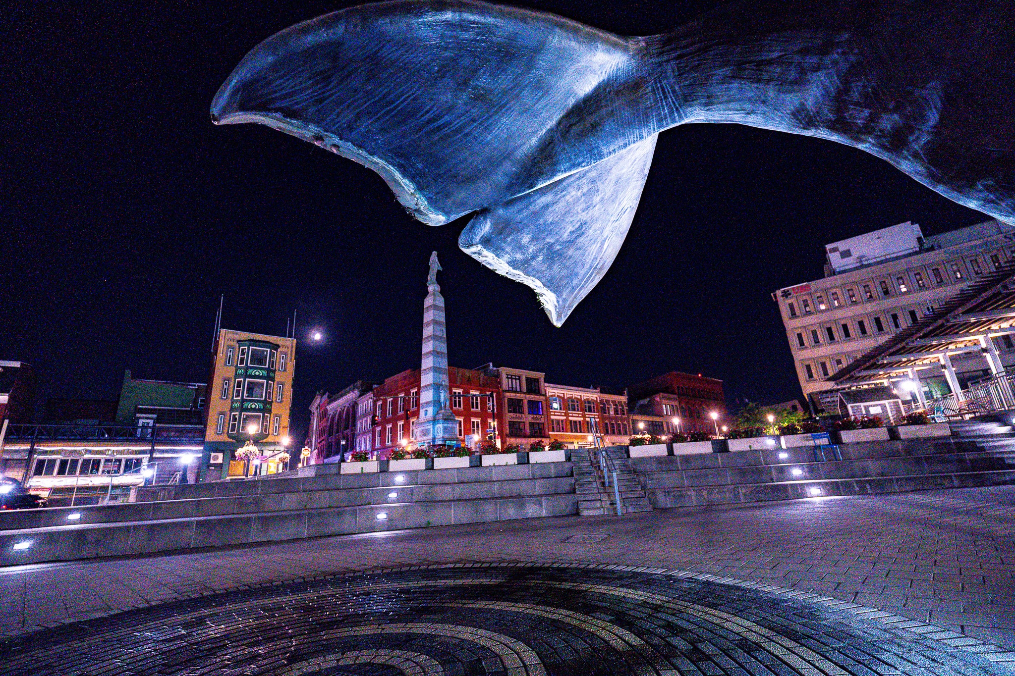 Parade Plaza New London Whale Tail Nightscape Coffee Mug — Waterfront Lights & Sculpture Accent Mug (11/15oz)