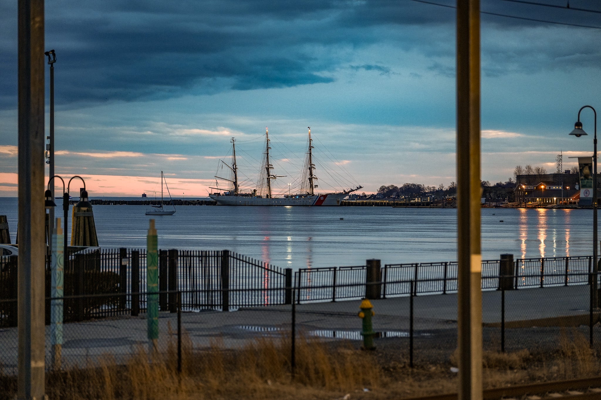 USCGC Eagle New London Connecticut Harbor Sunset Accent Coffee Mug — Scenic Waterfront Photo Mug (11/15oz)